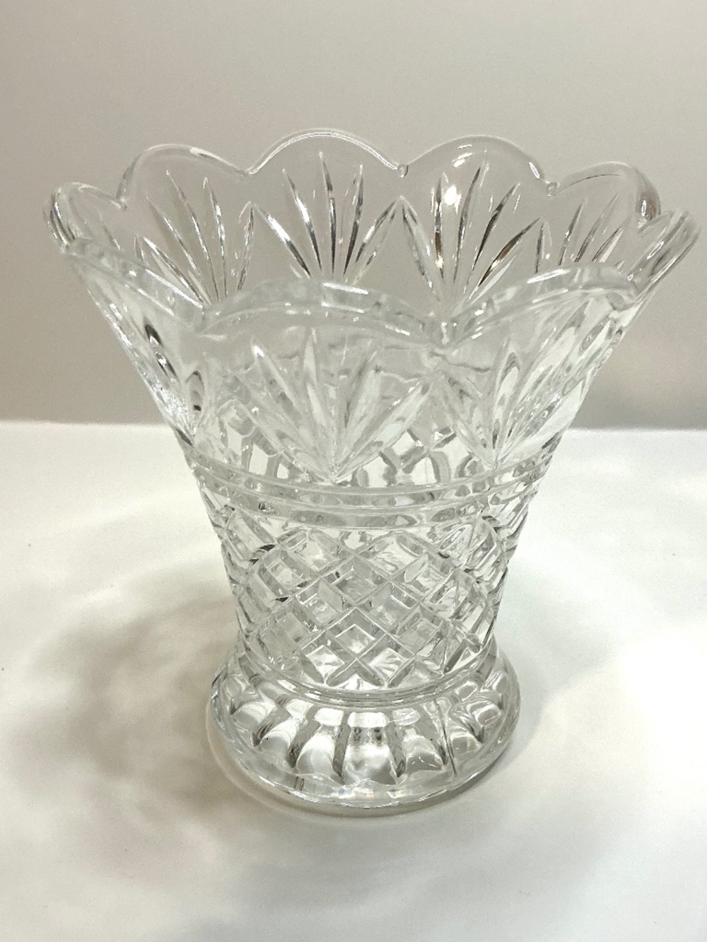 Toothpick HoldClear Cut Glass Vase Scalloped Rim Pattern